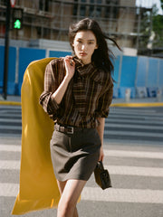 Women's Casual Wheat-Check Shirt