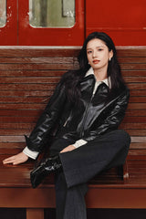 Women's Cropped Oversized Leather Jacket