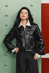 Women's Cropped Oversized Leather Jacket