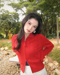 Women's Pure Wool Cropped Stand-Collar Cardigan