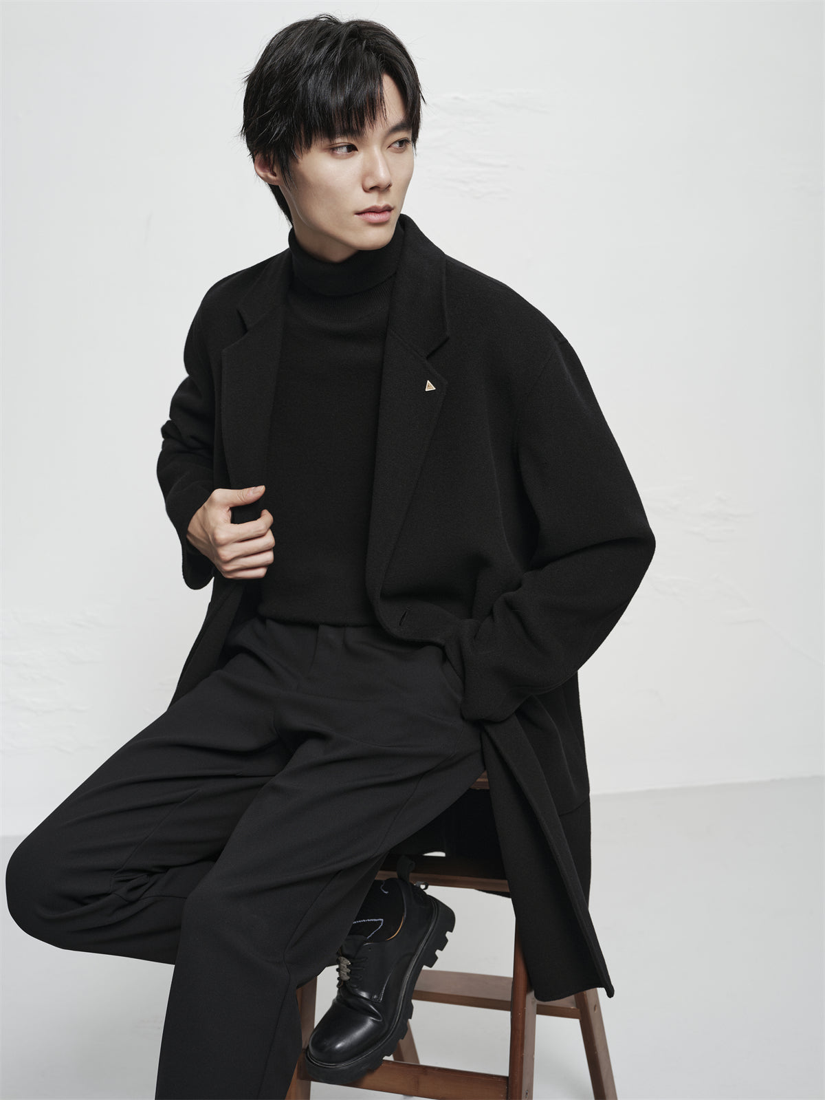 Men's Black Wool-Blend Coat