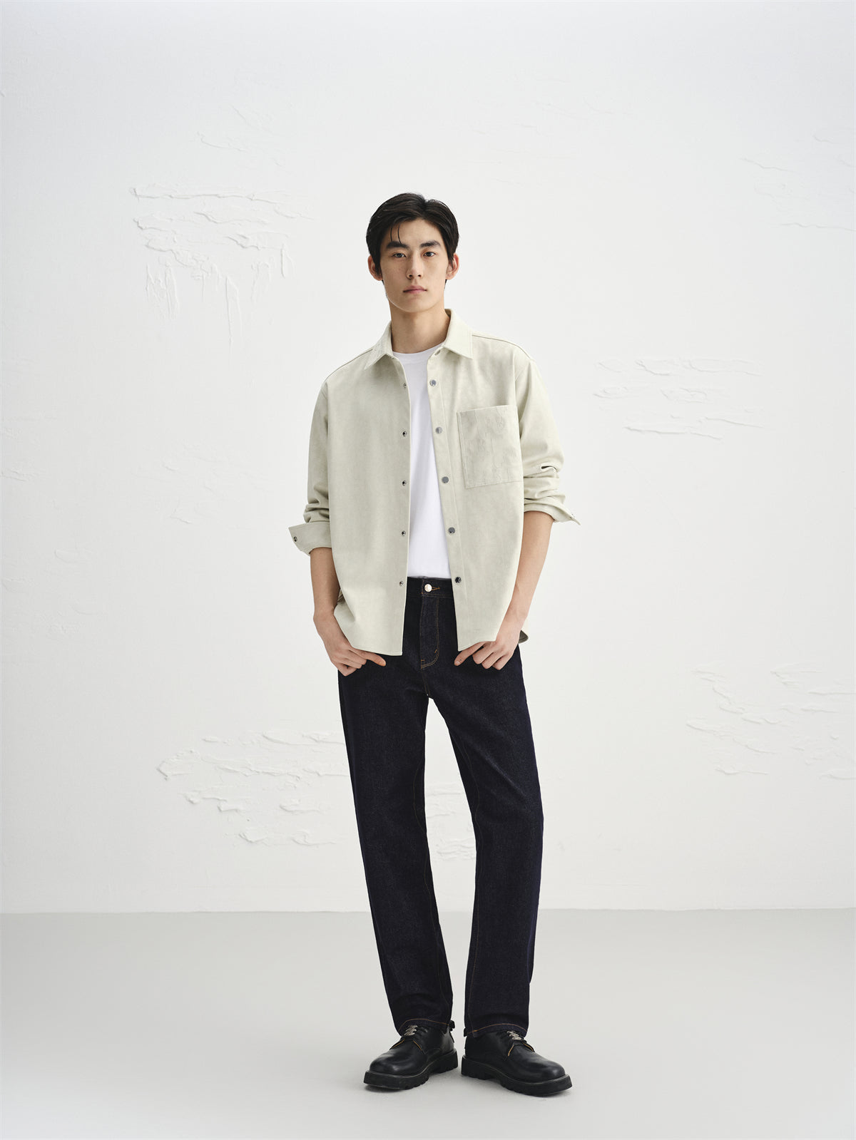 Men's High-Stretch Jacquard Faux Suede Shirt