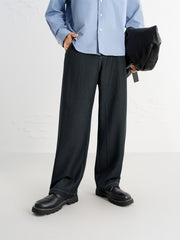 Men's Vintage Contrast-Stitched Wide-Leg Faux Denim Pants