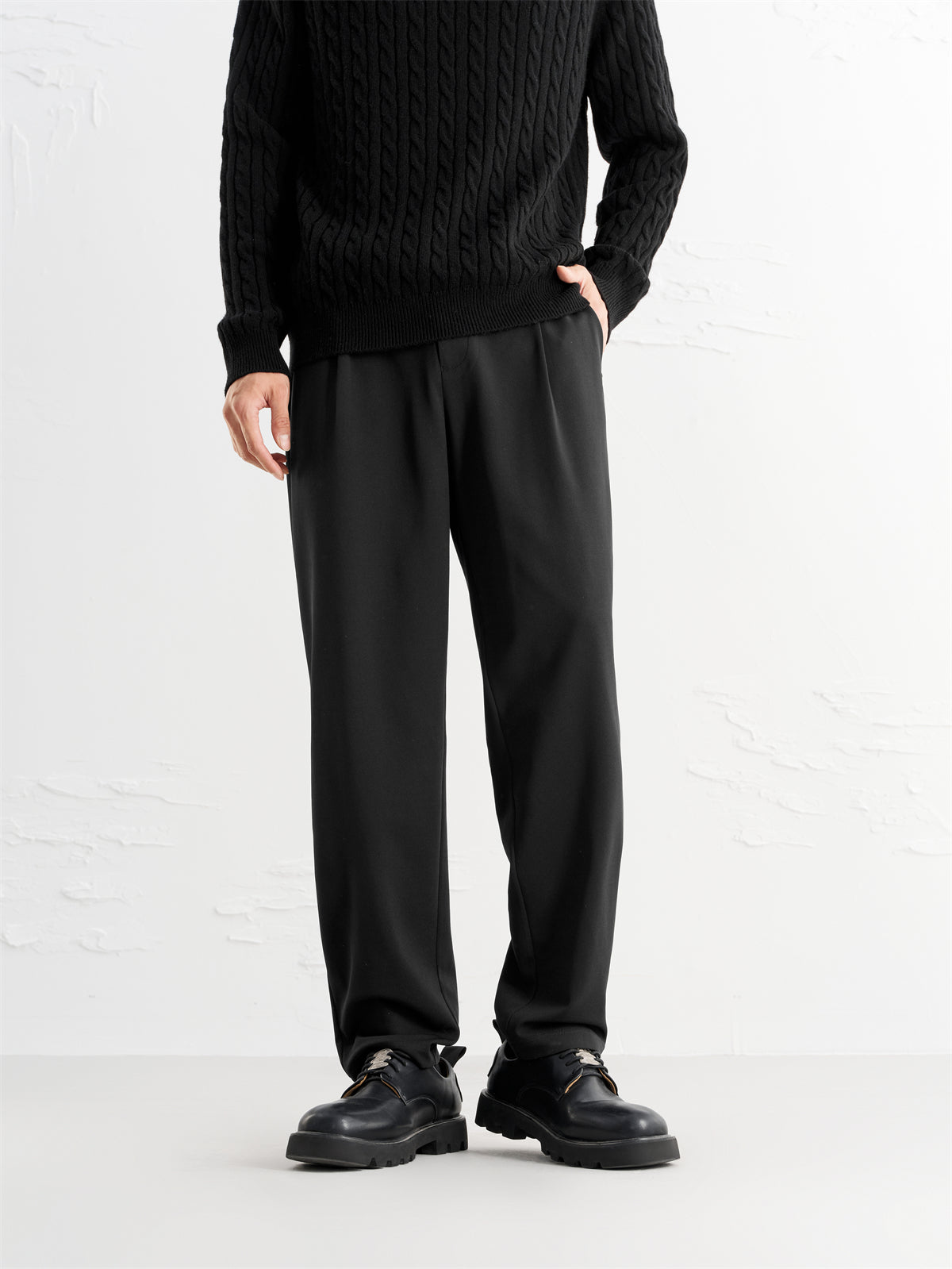 Men's Black Suit Pants in 3D Jacquard