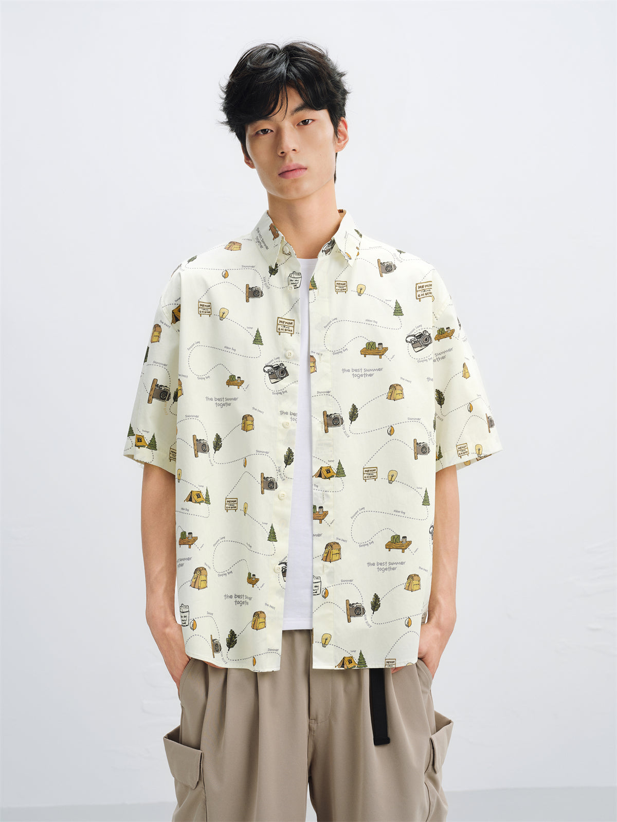 Men's Cotton Short-Sleeve Shirt with Allover Print