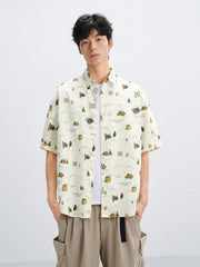 Men's Cotton Short-Sleeve Shirt with Allover Print