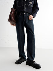 Men's Topstitched Washed Straight-Leg Jeans