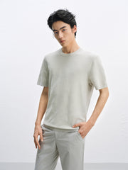 Men's Short-Sleeve Knit T-Shirt with Geometric Jacquard