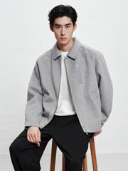 Men's Grey Wool-Blend Textured Jacket
