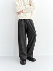Men's Pleated Straight-Leg Fleece-Lined Suit Pants