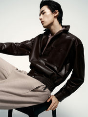Men's Short Brown Leather Jacket