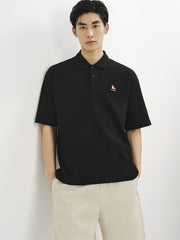Men's Loose Solid Polo Shirt with Chest Embroidery