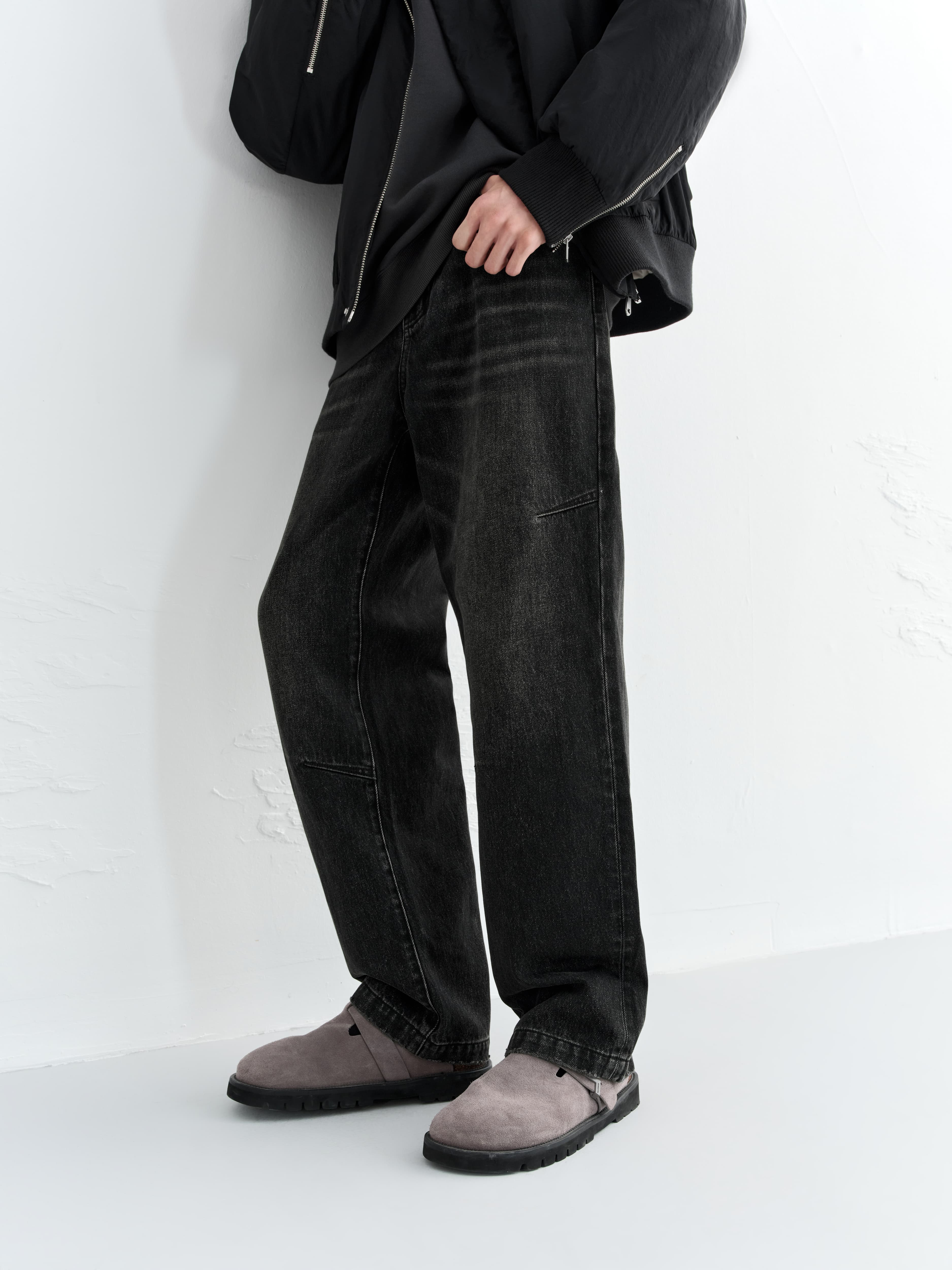 Men's Washed Distressed Straight Jeans