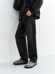 Men's Washed Distressed Straight Jeans