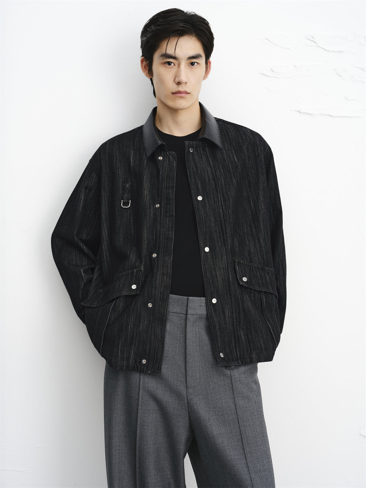 Men's Barn-Inspired Denim Jacket with PU Collar