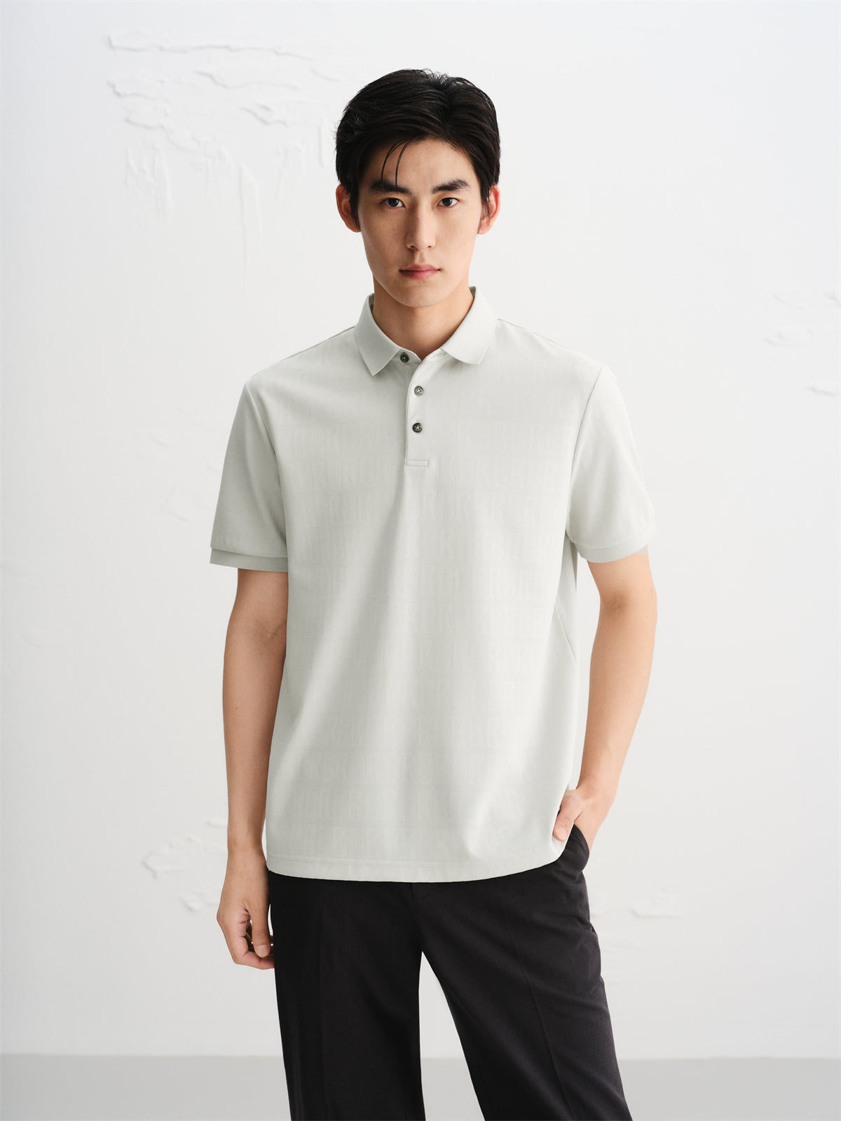 Men's Allover Letter Jacquard Polo Shirt