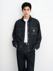 Men's Embroidered Shirt with Corduroy Panels