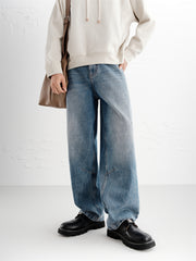 Men's Washed Distressed Wide-Leg Jeans