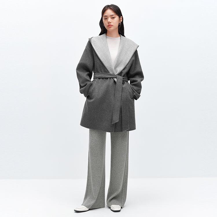 Women's  Hooded Belted Wool Coat