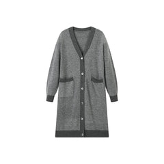 Women's Long V-neck Grey Wool Cardigan