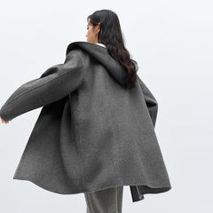 Women's  Hooded Belted Wool Coat