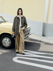 Women's Vintage Barn-Style Contrast-Lapel Utility Jacket