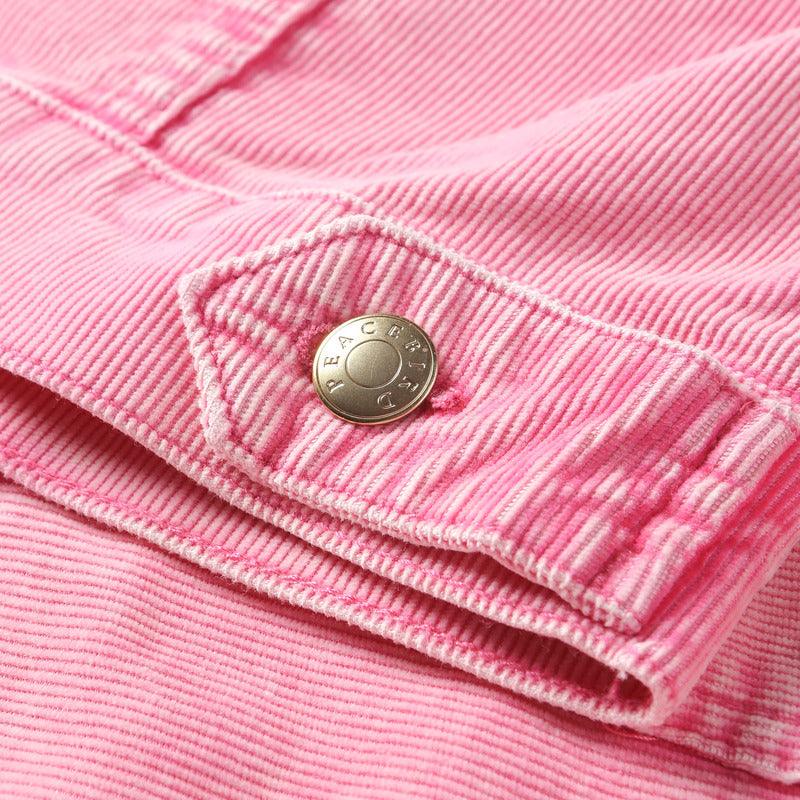 Women's Pink Corduroy Washed Denim Jacket