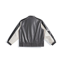 Men's Contrast Color PU Leather Jacket