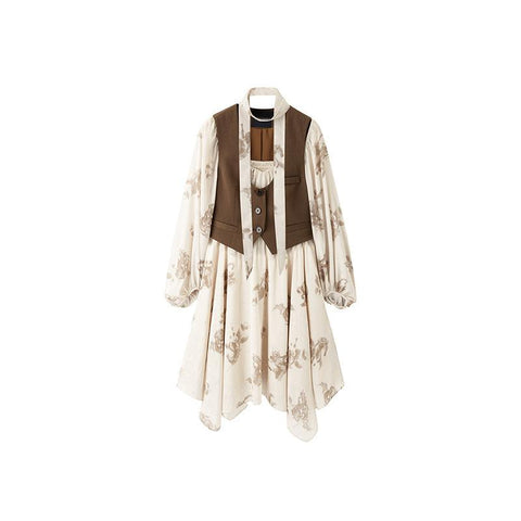 *US Final Sale* Women's Tie Collar Vest Two-piece Sets Dress