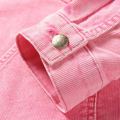 Women's Pink Corduroy Washed Denim Jacket