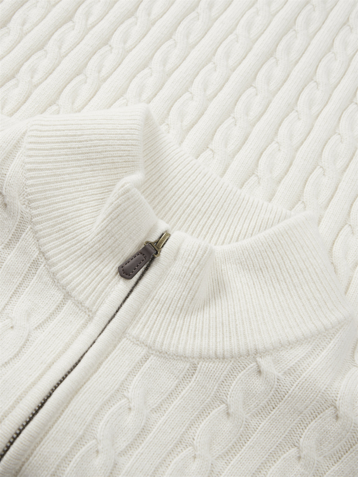 Men's Beige Wool-Blend Cable Knit Sweater