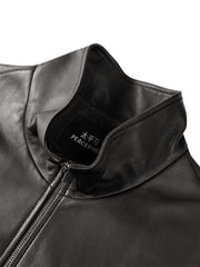 Men's Brown Stand-Collar Leather Jacket