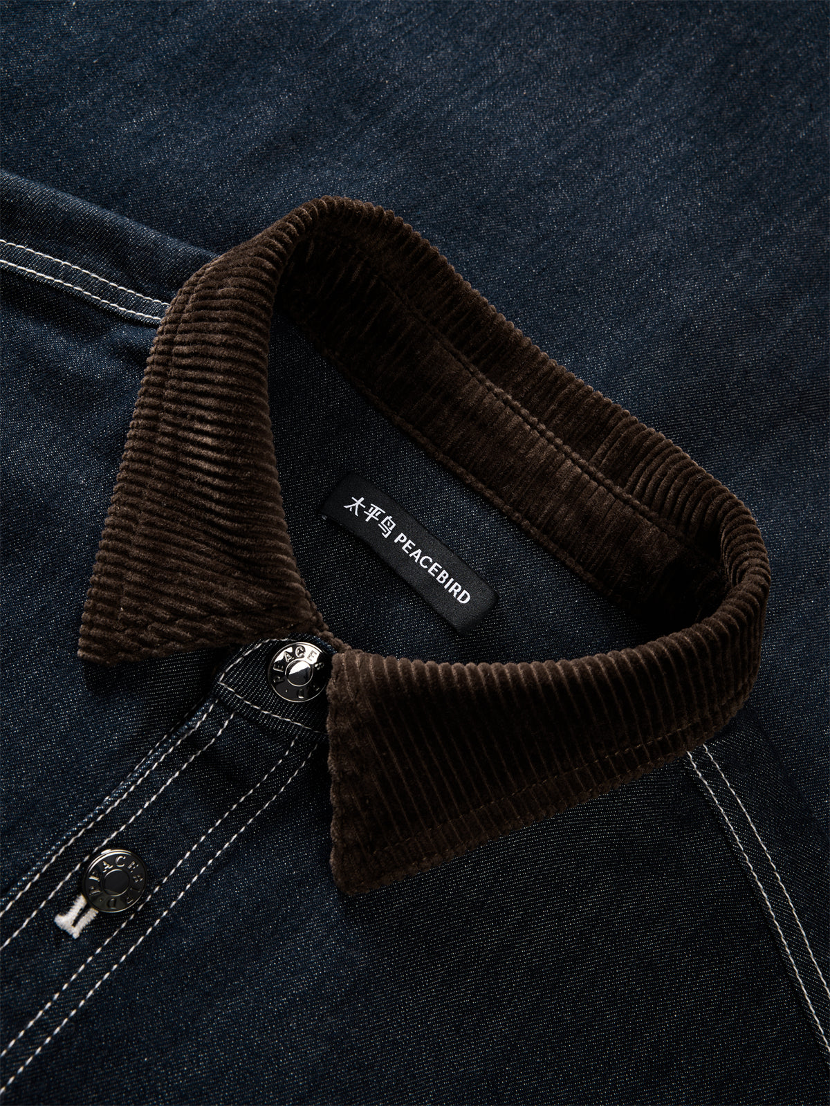 Men's Embroidered Shirt with Corduroy Panels