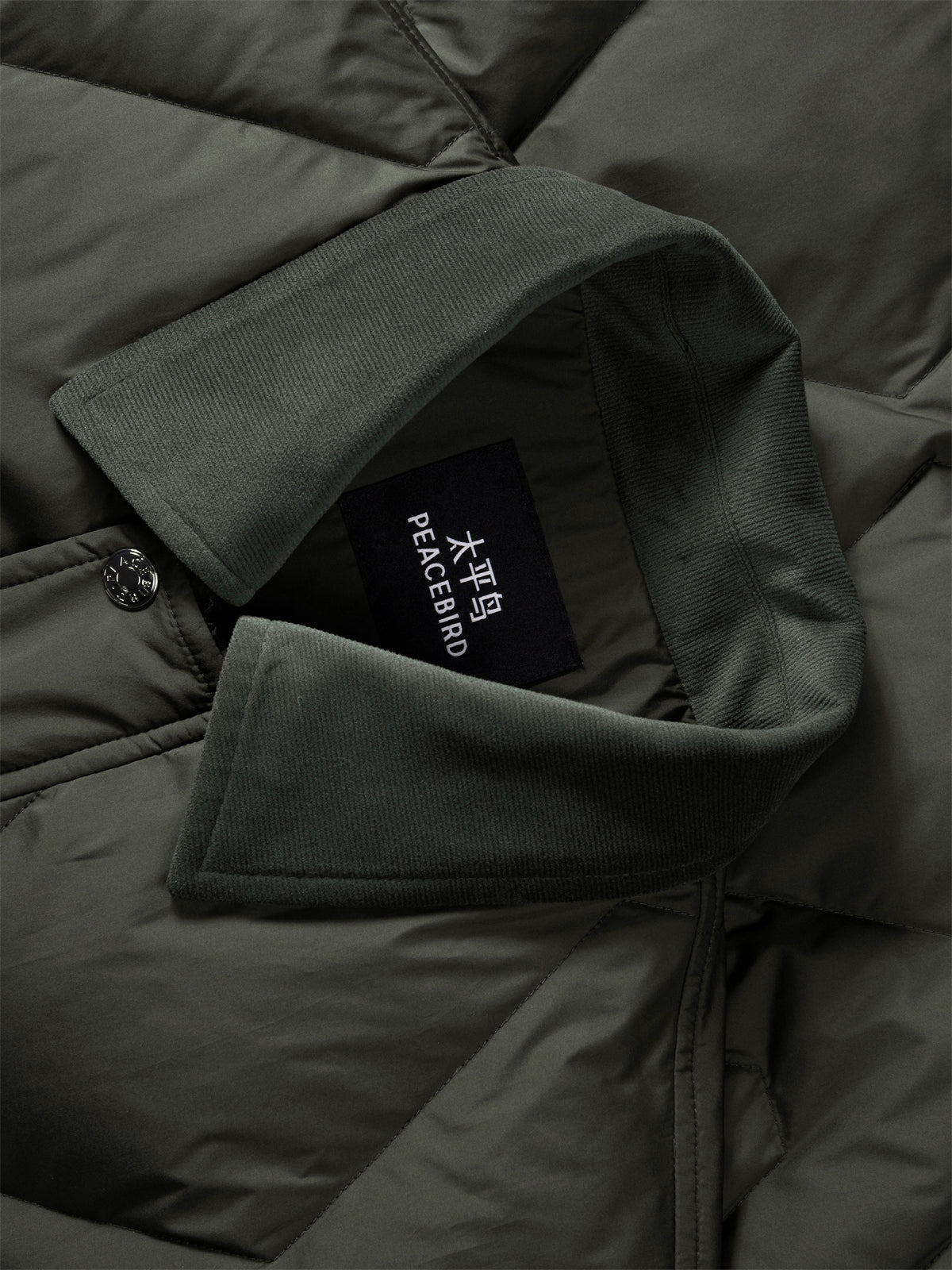 Men's Brown Down Jacket with Corduroy Collar