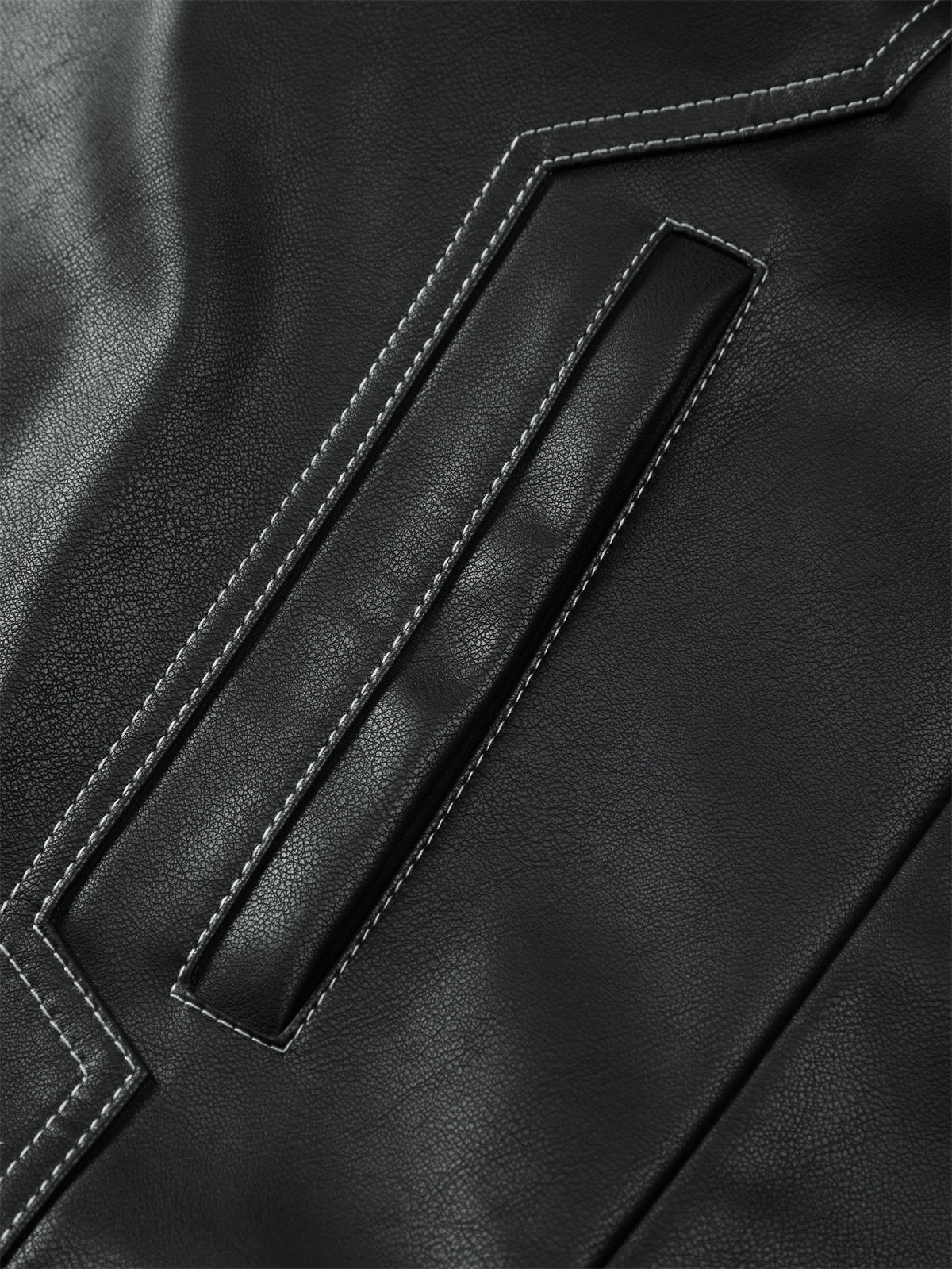 Men's Contrast-Stitch PU Leather Jacket