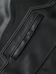 Men's Contrast-Stitch PU Leather Jacket
