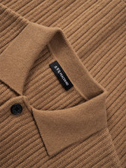 Men's Brown Textured Wool Knit Cardigan