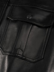 Men's Epaulet Shirt-Style Leather Jacket