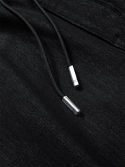 Men's Black Drawstring Elastic-Waist Jeans