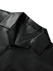 Men's Short Cuban-Collar Leather Jacket