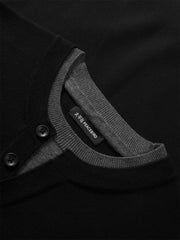 Men's Contrast-Panel Henley Knit Sweater