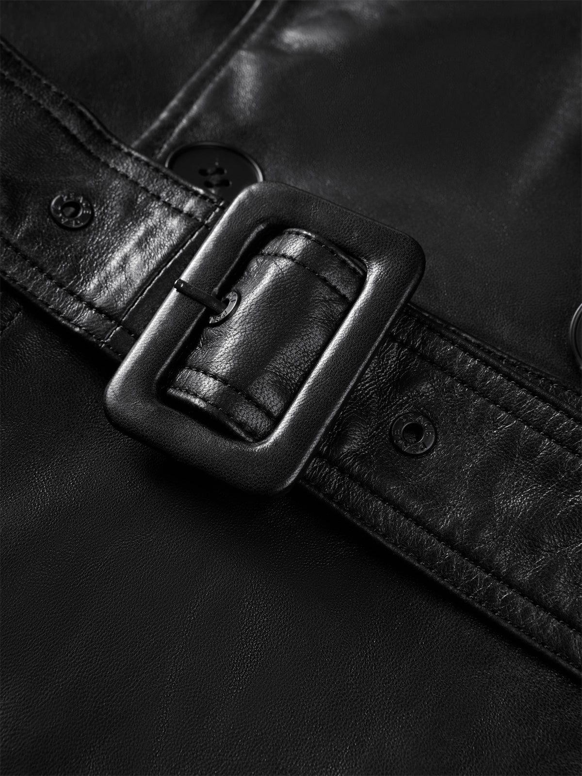 Men's Long Double-Breasted Leather Coat