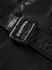 Men's Long Double-Breasted Leather Coat