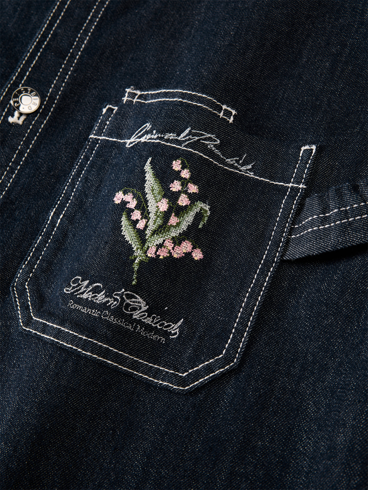 Men's Embroidered Shirt with Corduroy Panels