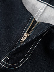 Men's Warm Contrast-Stitch Straight Jeans