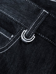 Men's Contrast-Stitch Straight Jeans with Fleece Lining