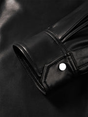 Men's Epaulet Shirt-Style Leather Jacket