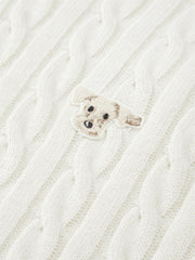 Men's Beige Wool-Blend Cable Knit Sweater