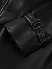 Men's Long Double-Breasted Leather Coat