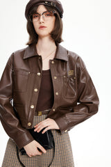 Women's Embroidery Short PU Jacket